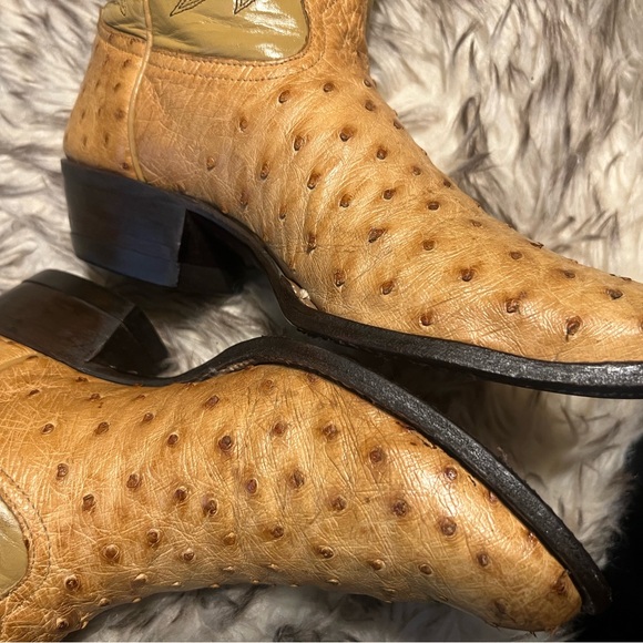 Tony Lama Tan FULL Ostrich & Leather WESTERN Boots-Sz 8.5 D - Picture 4 of 14